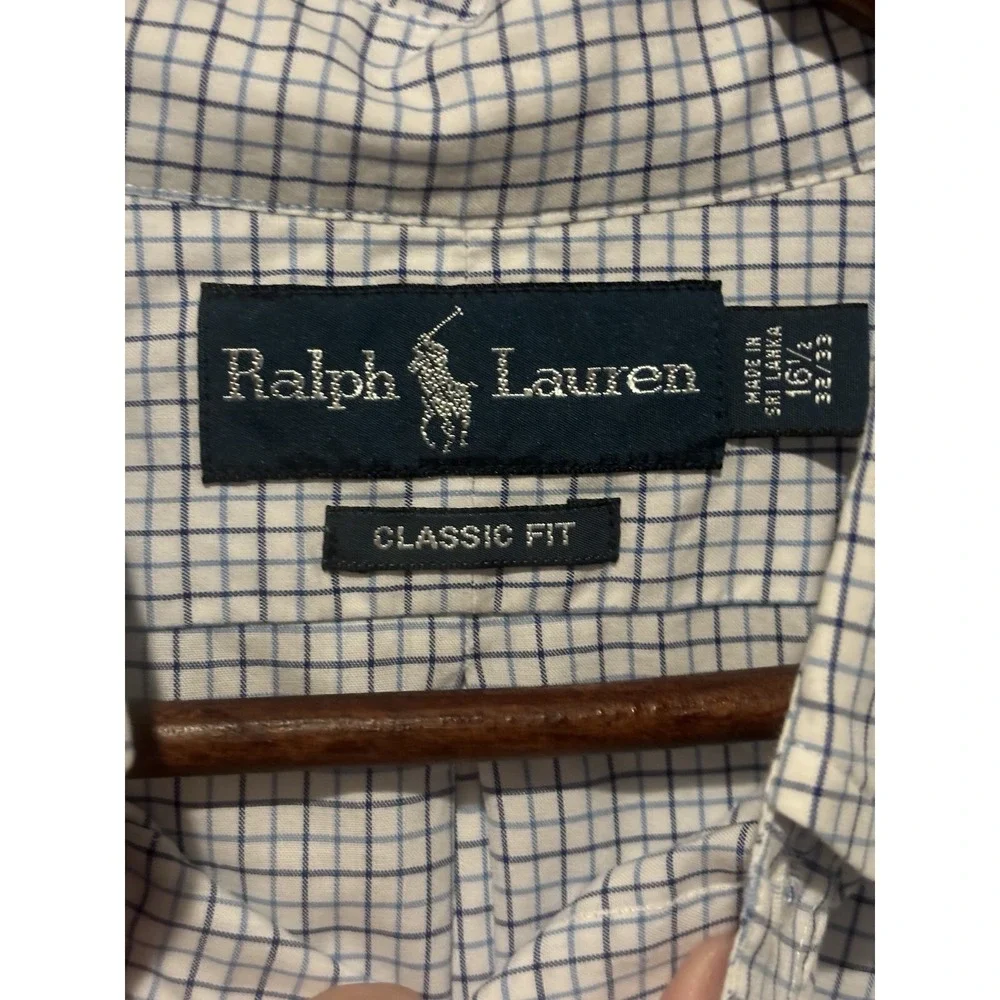 Polo Ralph Lauren Shirt 32/33 Blue White Plaid Classic Fit Long Sleeve Button Up